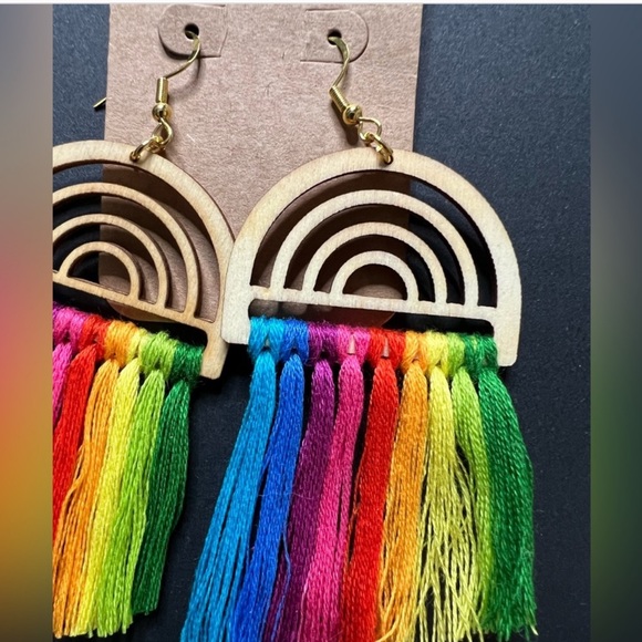 016 Custom handmade rainbow macrame earrings - Picture 2 of 2